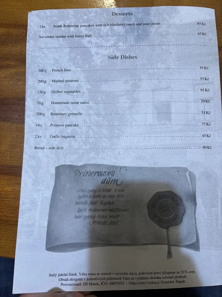 Menu_Restaurant U Reinerů_Okres Písek_image_1