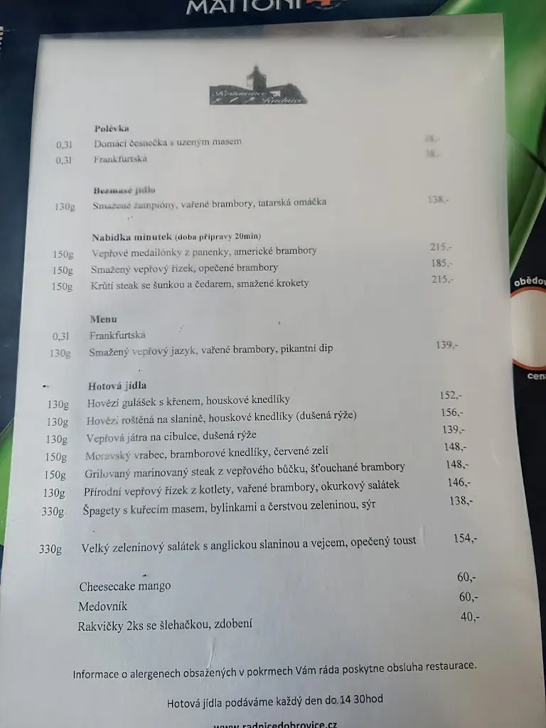 Menu_Hotel a Restaurace Radnice Dobrovice_Dobrovice_immagine_2