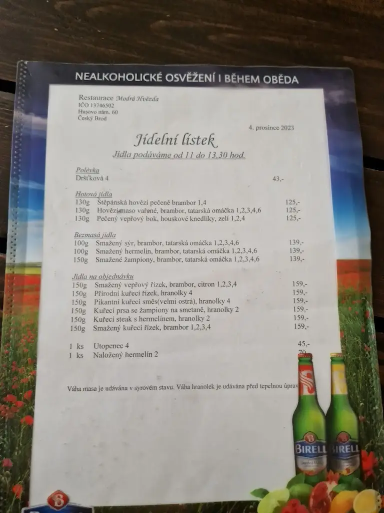 Menu_Restaurace Modrá Hvězda_Český Brod_immagine_1
