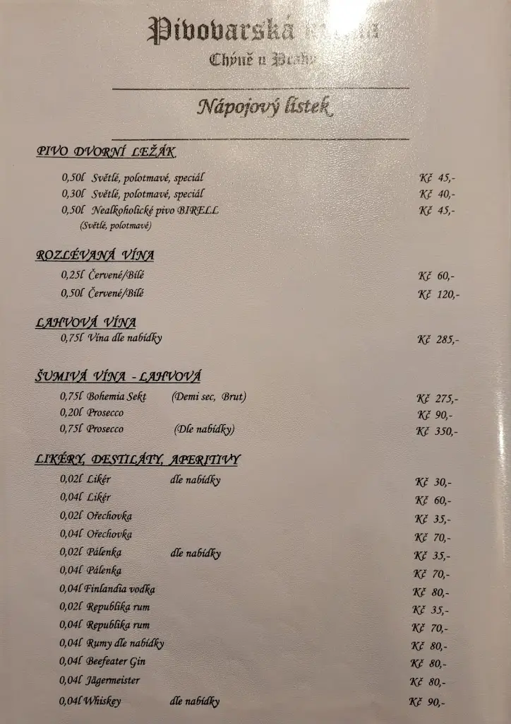 Menu_Restaurace Pivovarská krčma_Hostivice_image_1