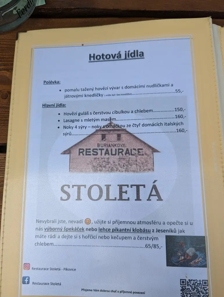 Menu_Restaurace Stoletá_Hradištko_immagine_4