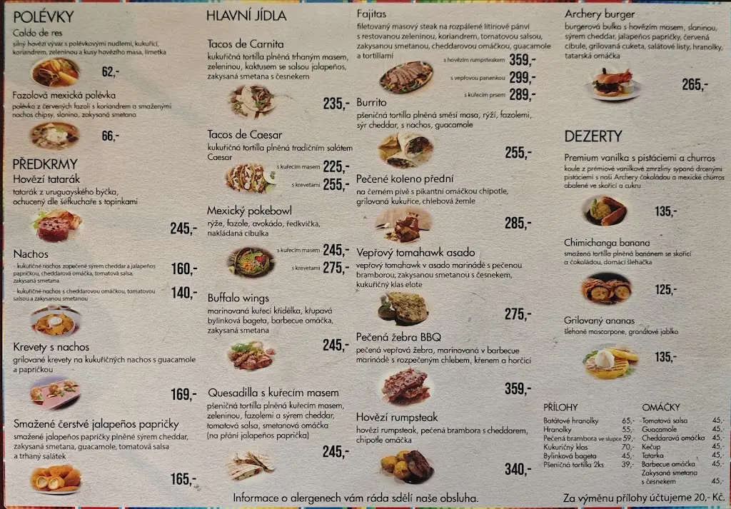 Menu_ARCHERY - Texas Mexican Restaurant_Kolín_image_1