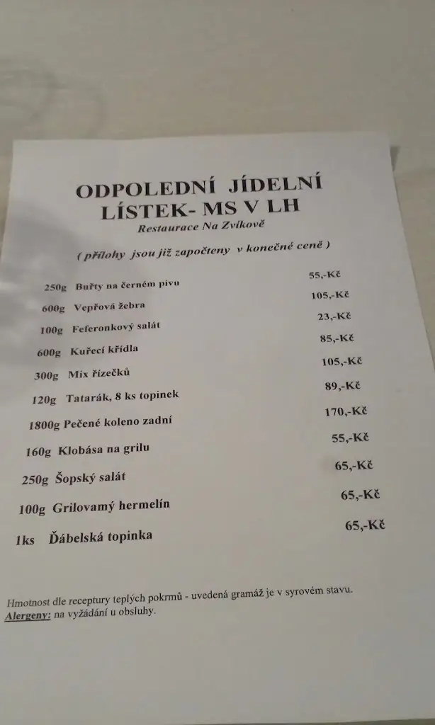 Menu_Restaurace Na Zvíkově_Okres Písek_immagine_3