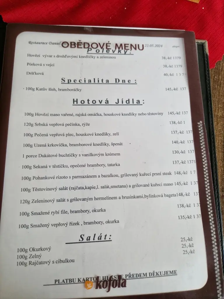 Menu_Restaurant Daniel_Okres Tábor_image_1