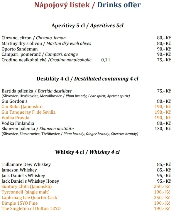 Menu_Restaurace La Cave Tábor_Okres Tábor_image_2