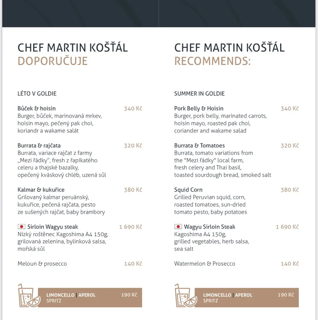 Menu_Restaurant Goldie hotel Nautilus_Okres Tábor_image_1