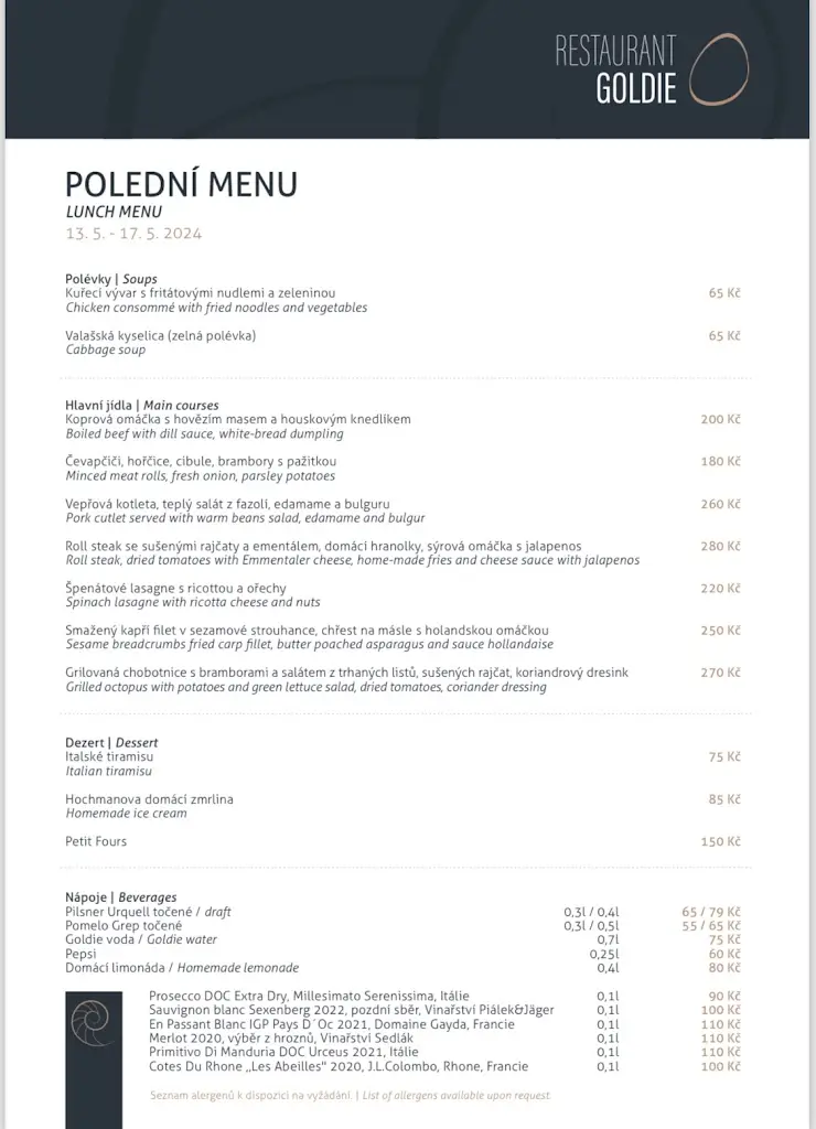 Menu_Restaurant Goldie hotel Nautilus_Okres Tábor_image_3