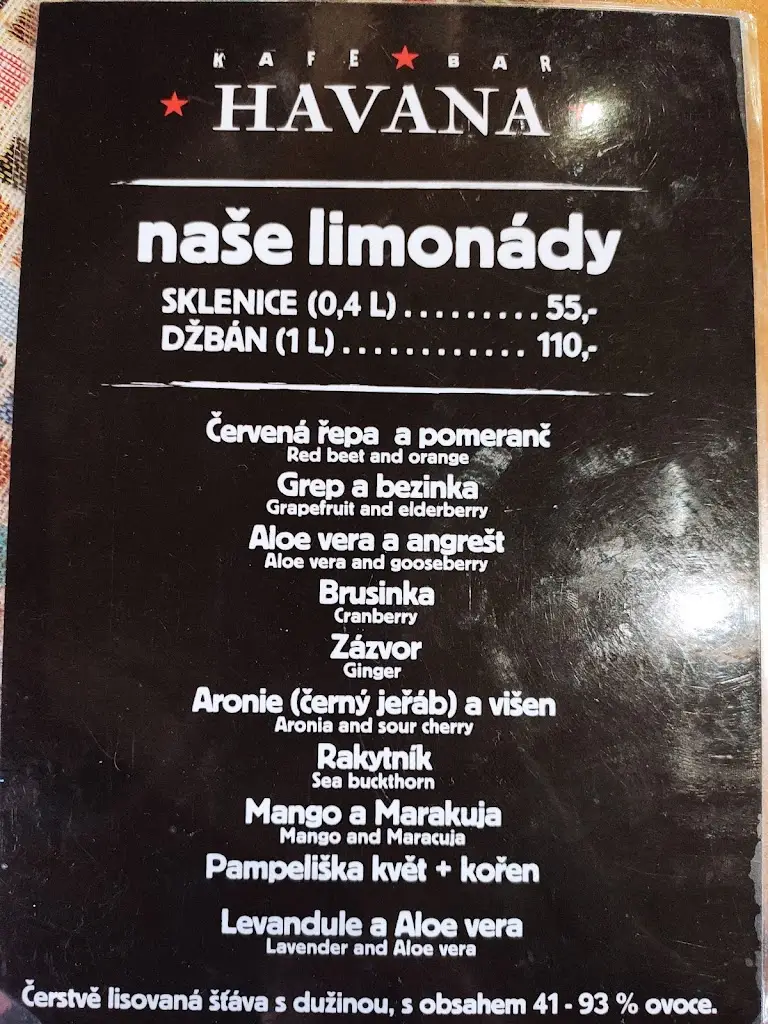 Menu_Kafe Bar Havana_Okres Tábor_image_2