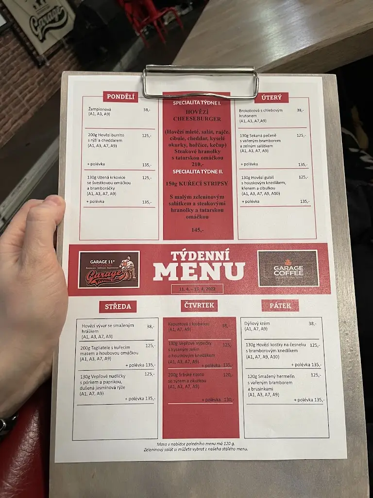 Menu_GARAGE restaurace Tábor_Okres Tábor_image_1