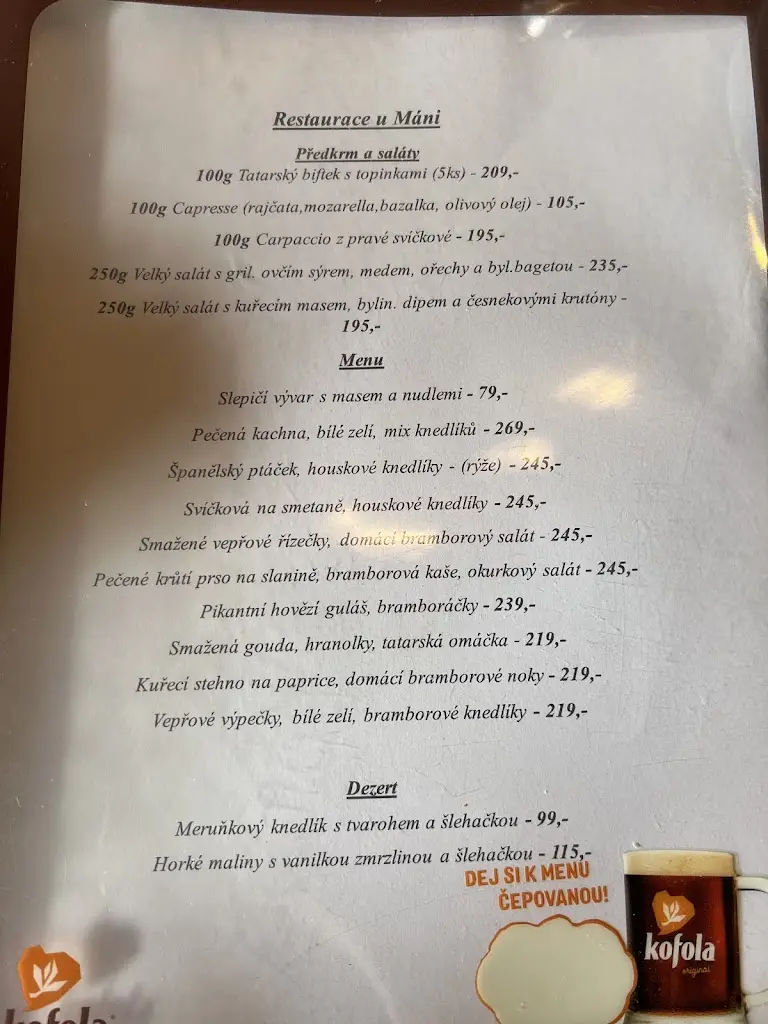 Menu_Restaurant U Máni v Třebani_Okres Beroun_image_1