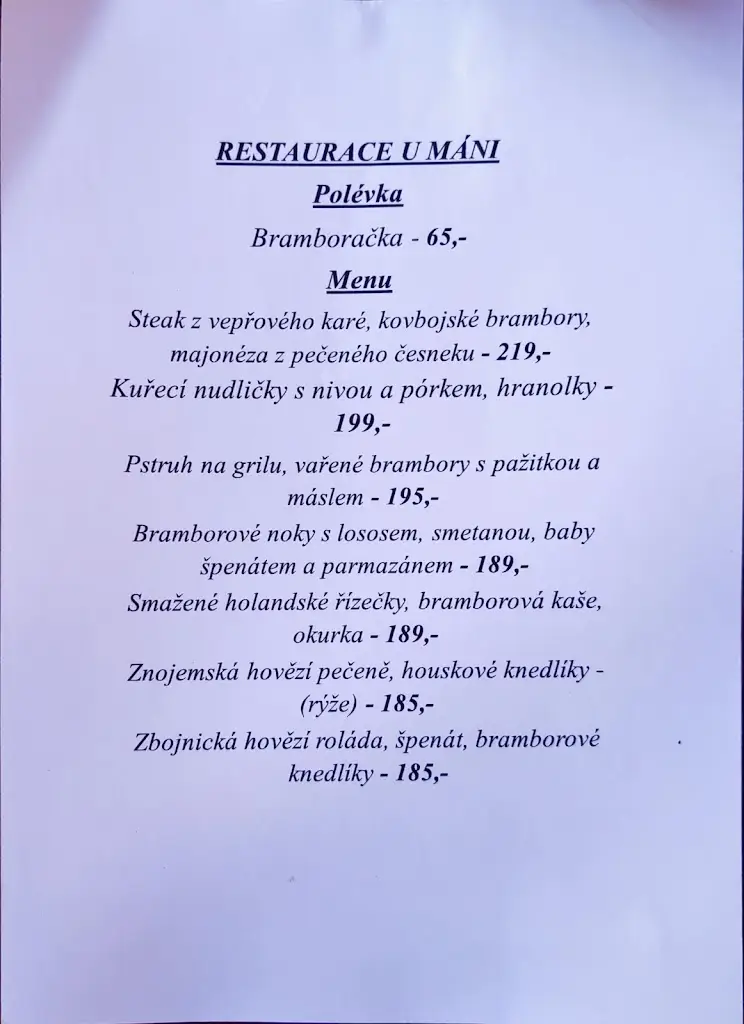 Menu_Restaurant U Máni v Třebani_Okres Beroun_image_2