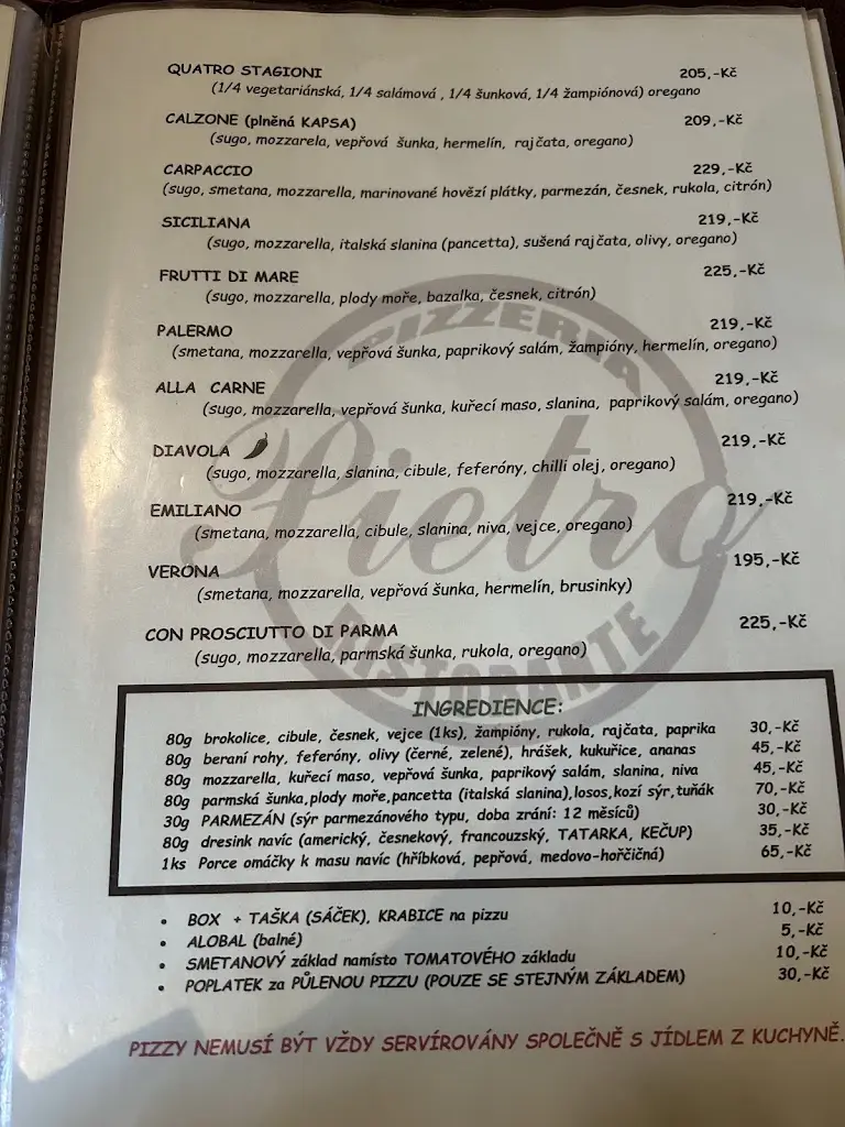 Menu_Pizzeria Pietro Ristorante_Ondřejov_image_1