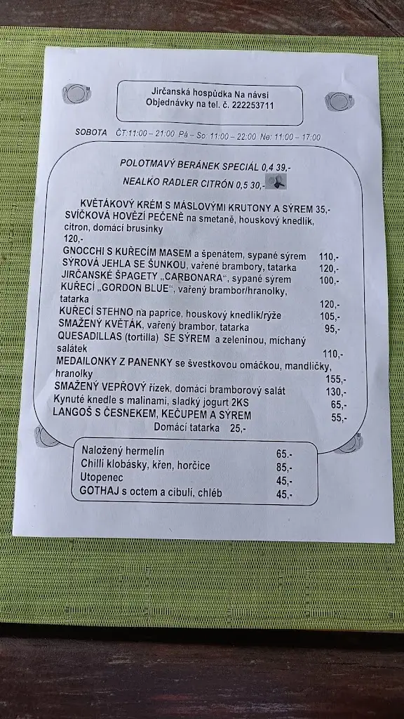 Menu_Jirčanská hospůdka Na návsi_Psáry_image_1