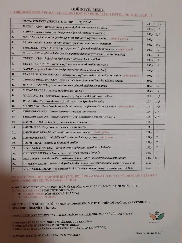 Menu_Namaskar Indická Restaurace_Okres Příbram_image_2