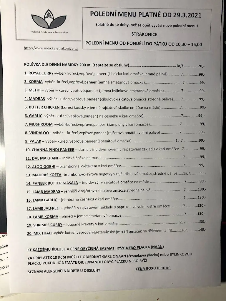 Menu_Namaskar Indická Restaurace_Okres Příbram_image_4