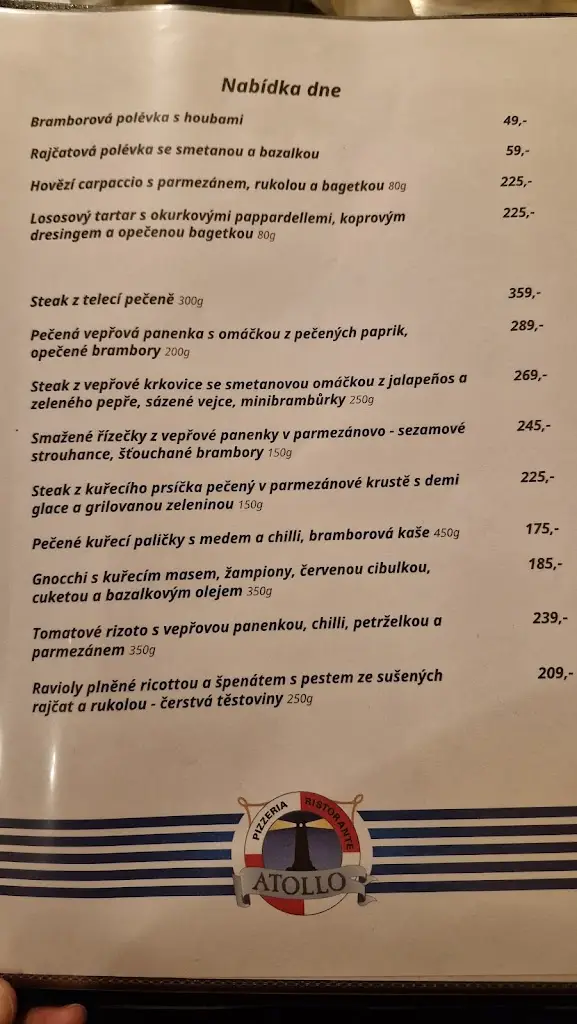 Menu_Pizzeria & Ristorante Atollo_Okres Příbram_image_1
