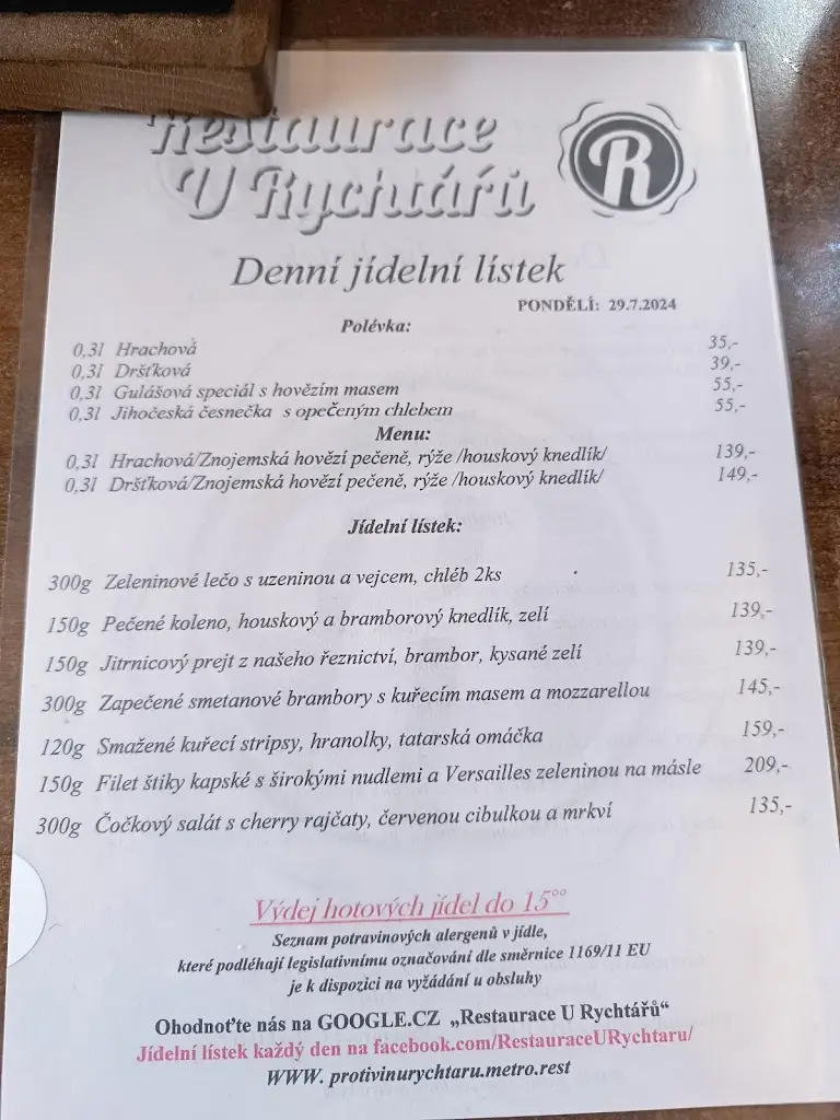 Menu_Restaurace U Rychtářů Protivín_Protivín_immagine_3