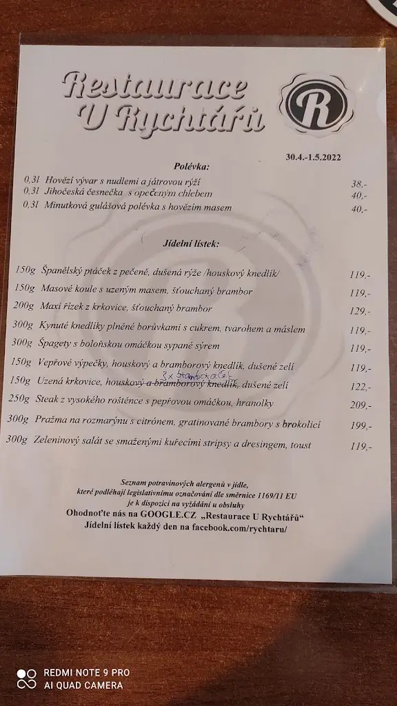 Menu_Restaurace U Rychtářů Protivín_Protivín_immagine_4