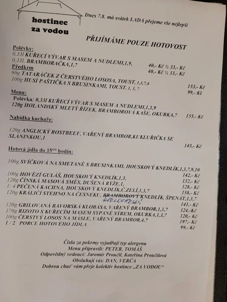 Menu_Hostinec Za Vodou_Sázava_immagine_1