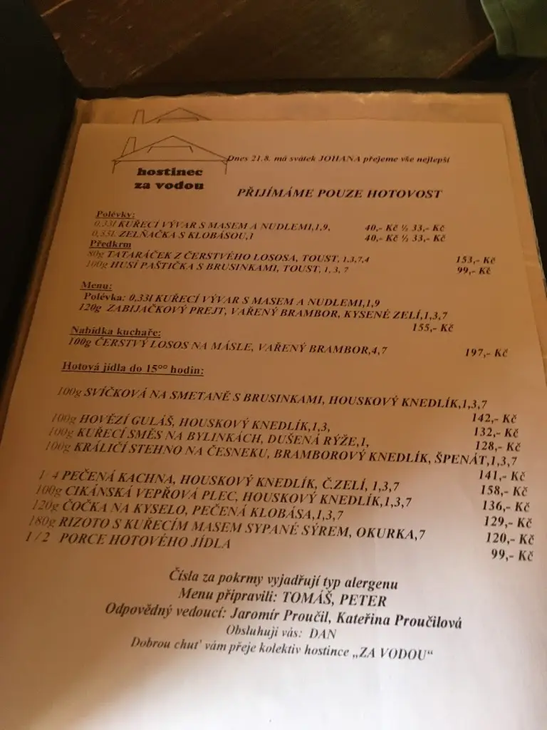 Menu_Hostinec Za Vodou_Sázava_immagine_3