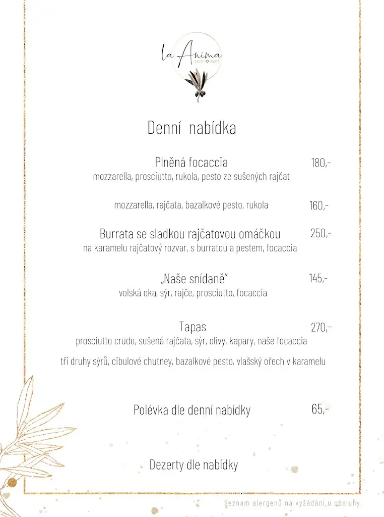 Menu_La Anima caffè & pasta_Sedlčany_image_1