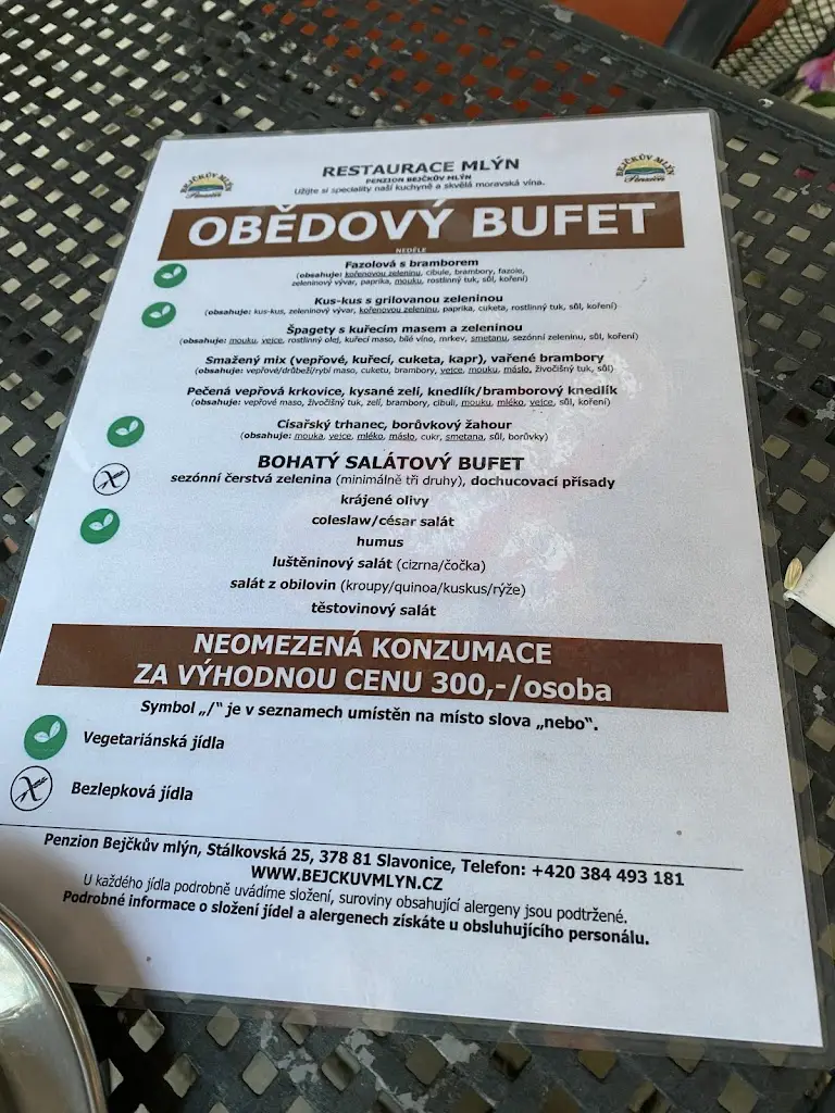 Menu_Bejčkův mlýn, restaurace_Slavonice_image_1
