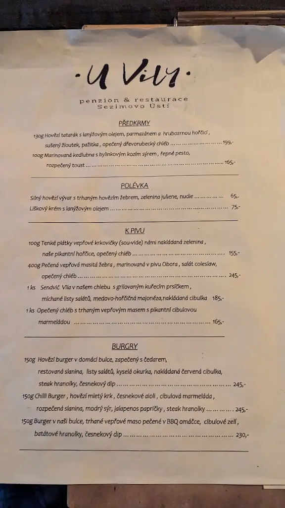 Menu_Penzion a restaurace U Vily_Sezimovo Ústí_immagine_1