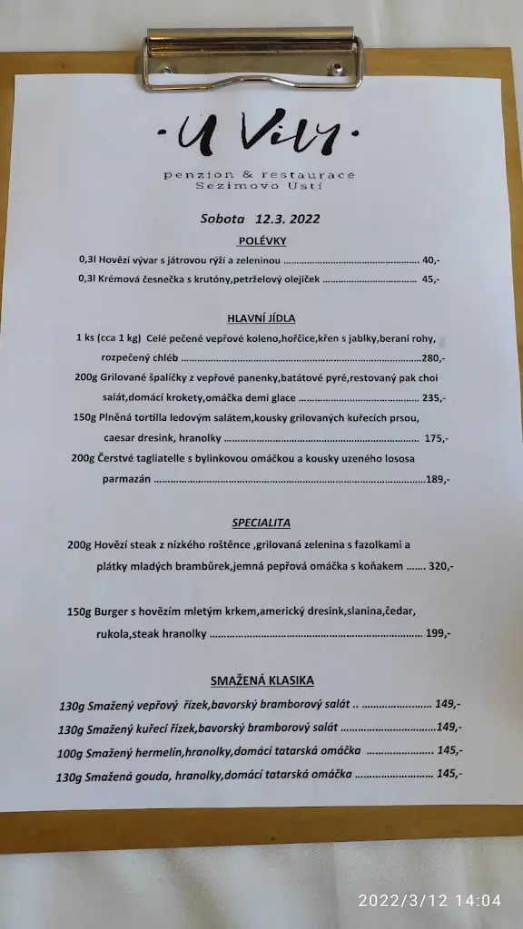 Menu_Penzion a restaurace U Vily_Sezimovo Ústí_immagine_3