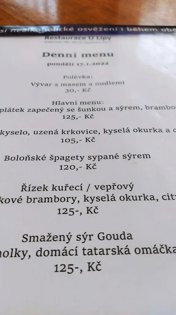 Menu_Restaurace U Lípy_Sezimovo Ústí_image_1