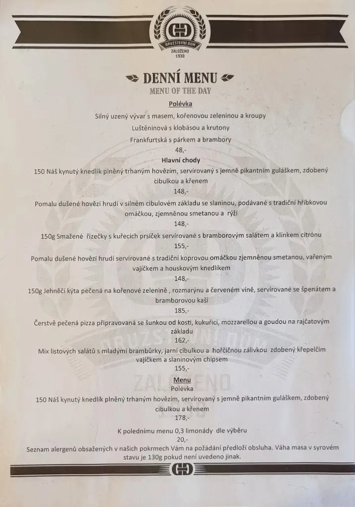 Menu_Hostinec Družstevní dům_Srubec_image_1