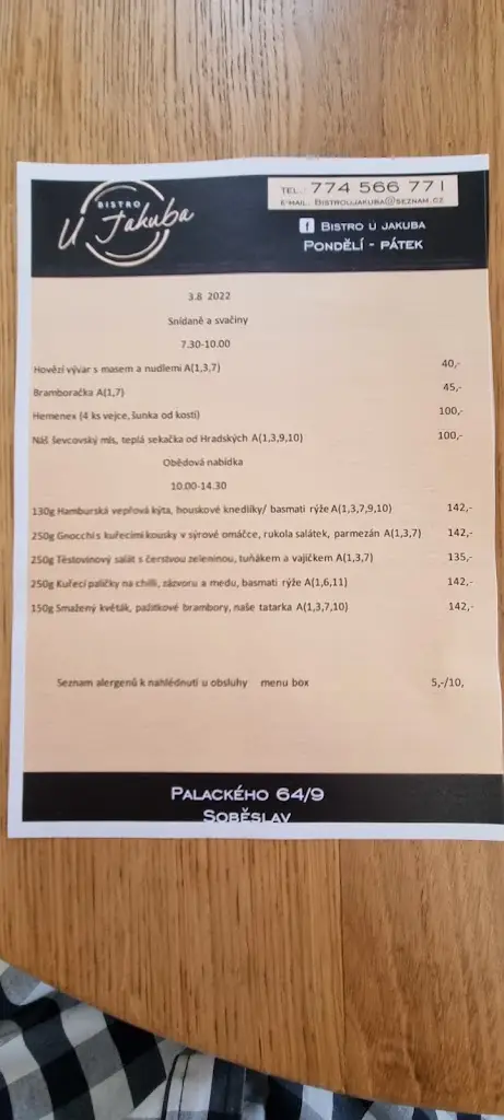 Menu_Bistro U Jakuba_Soběslav_immagine_3