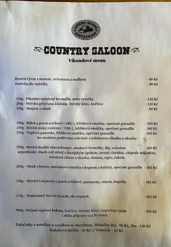 Menu_Country Saloon_Měcholupy_image_1
