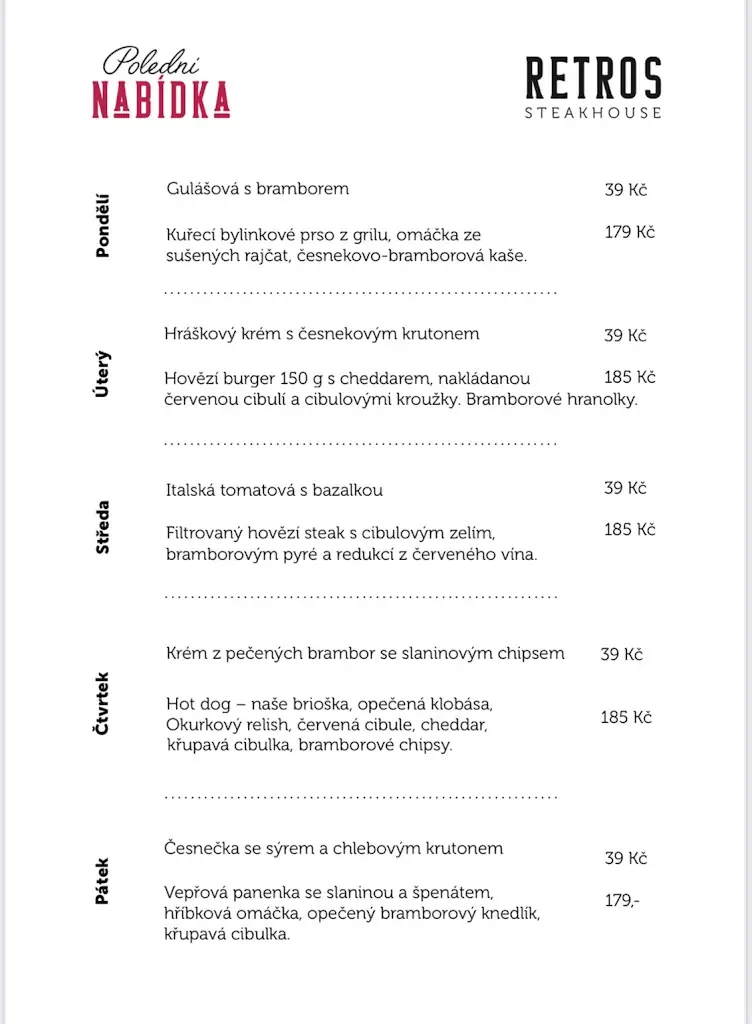 Menu_Retro's Steakhouse_Okres Ústí nad Labem_immagine_1