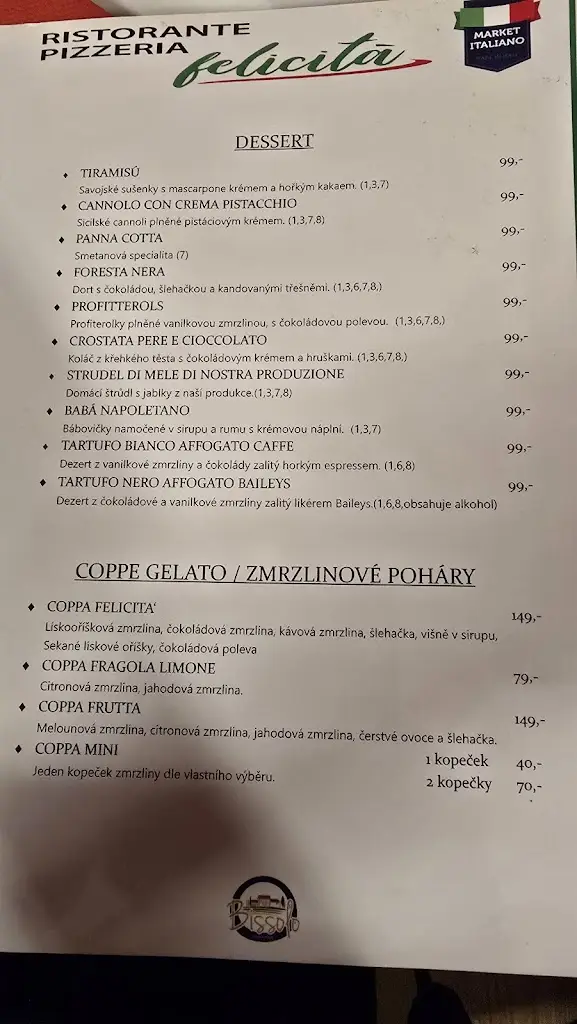 Menu_Ristorante Pizzeria Felicità_Bílovice_image_2