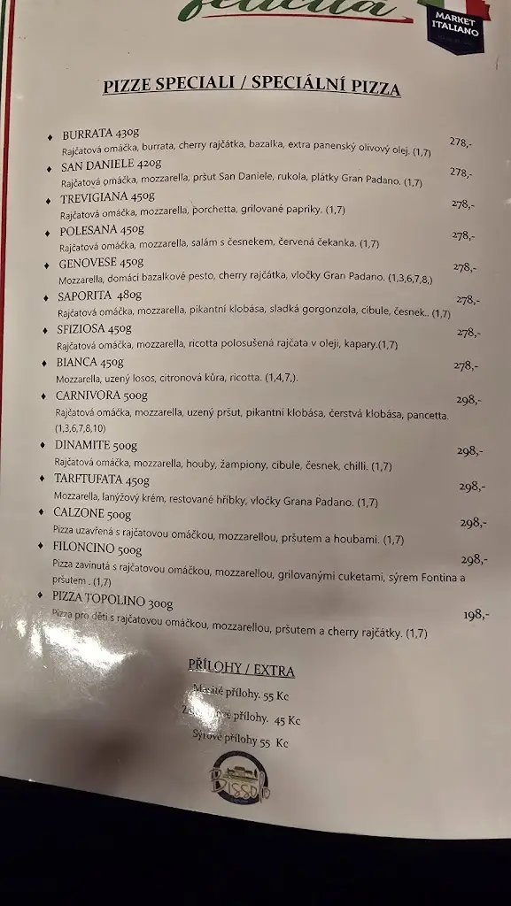 Menu_Ristorante Pizzeria Felicità_Bílovice_image_3