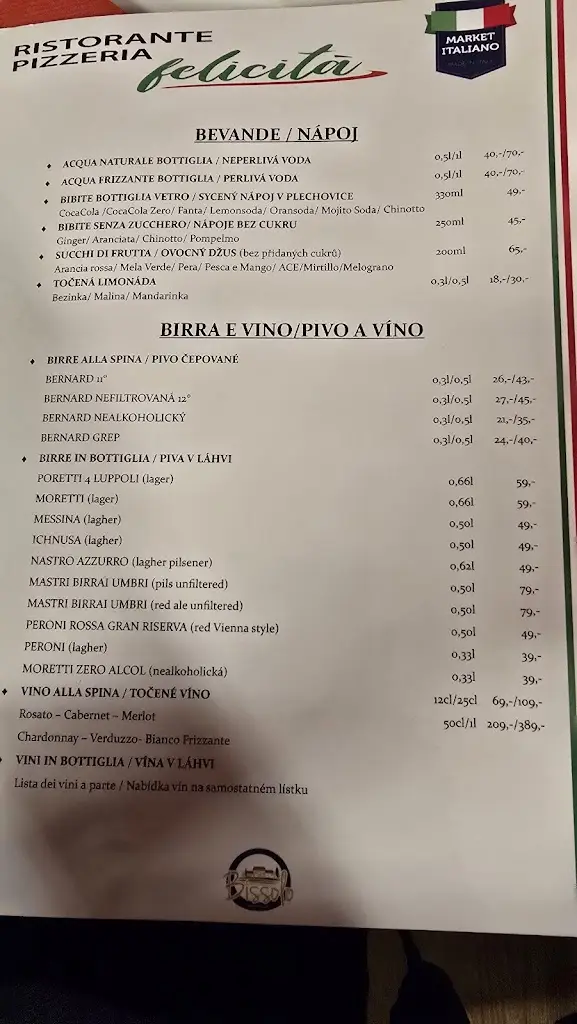 Menu_Ristorante Pizzeria Felicità_Bílovice_image_4
