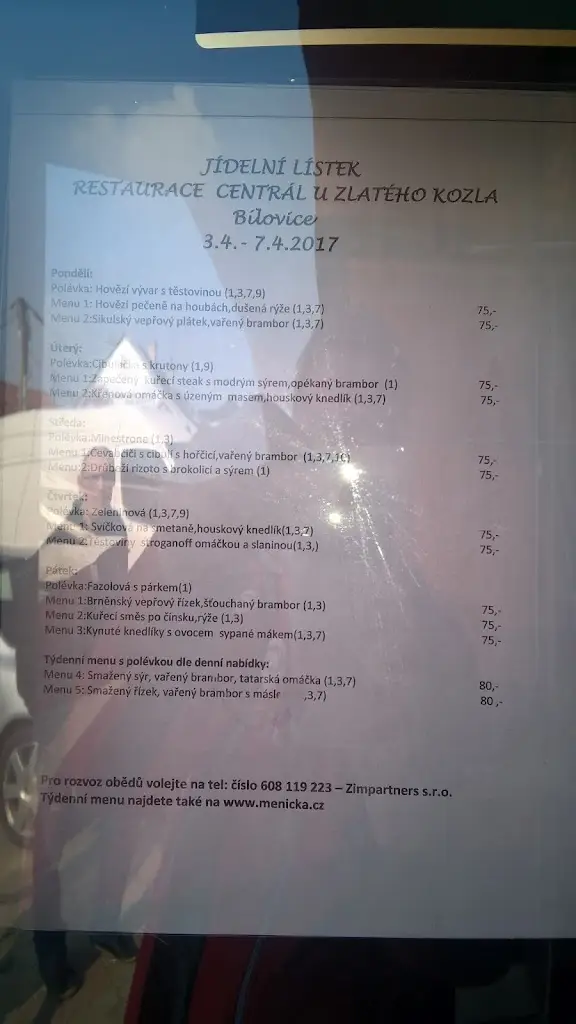 Menu_Restaurace Centrál U Zlatého Kozla_Bílovice_image_1