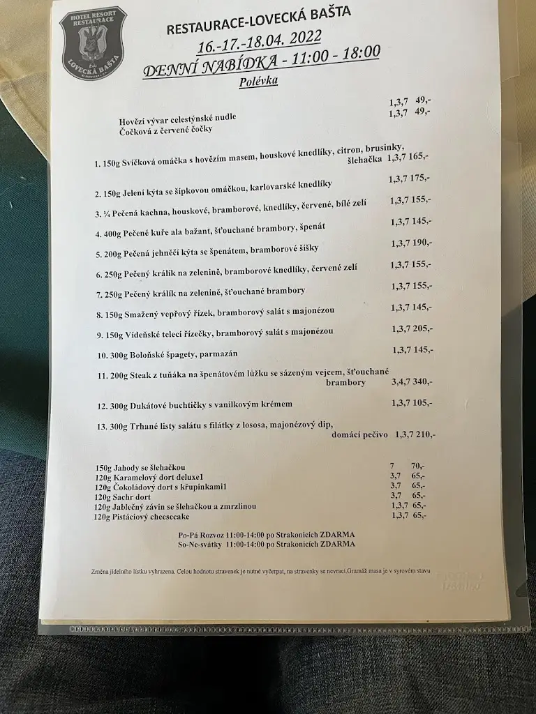 Menu_Hotel resort a restaurace Lovecká bašta_Strakonice_immagine_3