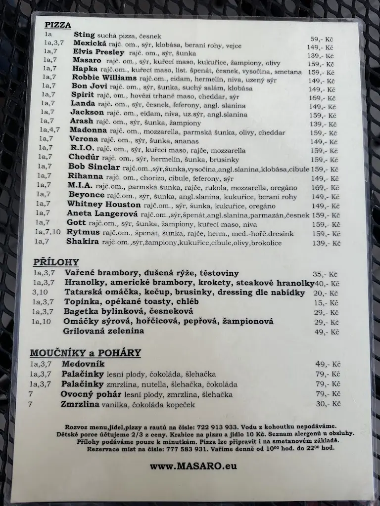 Menu_Restaurace a Pivnice, Disco&Rock Club Masaro_Bojkovice_image_3