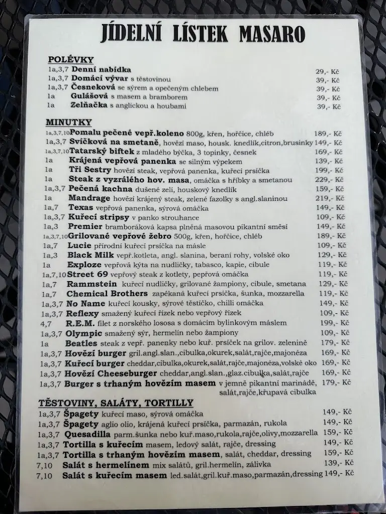 Menu_Restaurace a Pivnice, Disco&Rock Club Masaro_Bojkovice_image_4