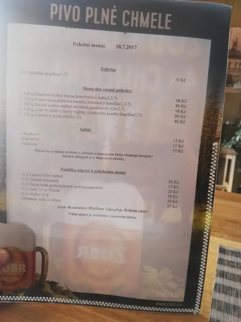 Menu_Restaurace Myslivna Kroměříž_Kroměříž_immagine_1
