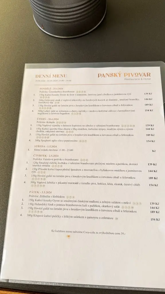 Menu_Restaurace Panský Pivovar_Holešov_image_1