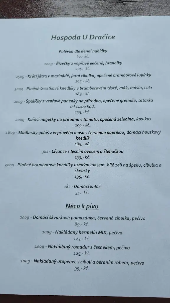 Menu_Hospoda U Dračice_Suchdol nad Lužnicí_image_2