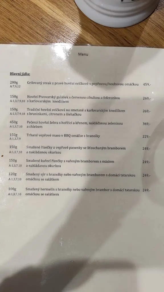 Menu_Pilsner Urquell Original Restaurant_Okres Zlín_immagine_1