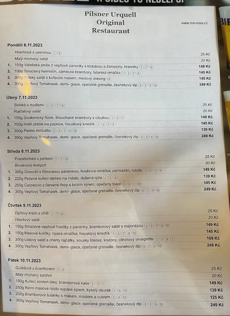 Menu_Pilsner Urquell Original Restaurant_Okres Zlín_immagine_2