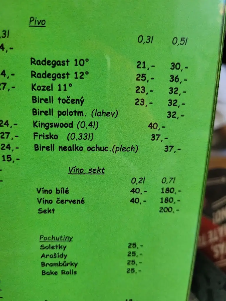 Menu_Restaurace a Bar Fortuna_Suchdol nad Lužnicí_immagine_2