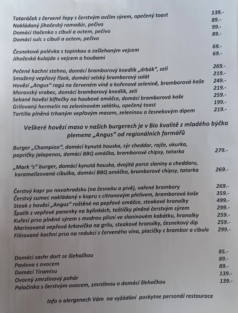 Menu_Restaurace a Penzion Marie Žumberk s.r.o._Trhové Sviny_image_1