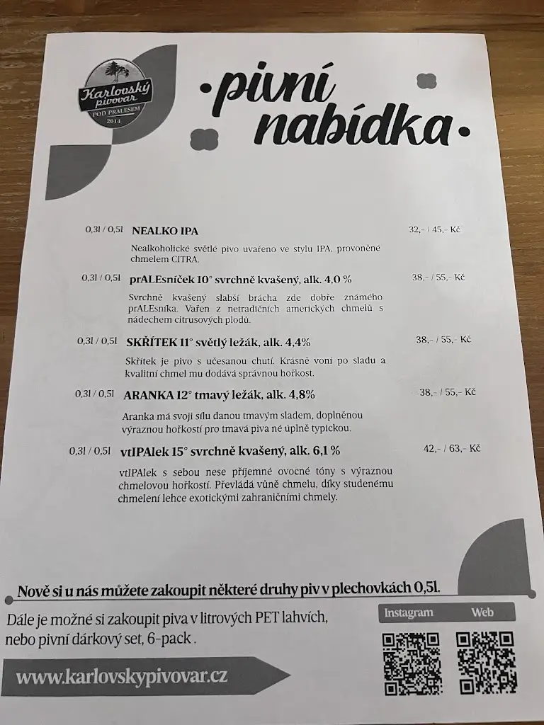 Menu_Pub Pod Pralesem (Below Old-Growth Forest)_Velké Karlovice_immagine_1