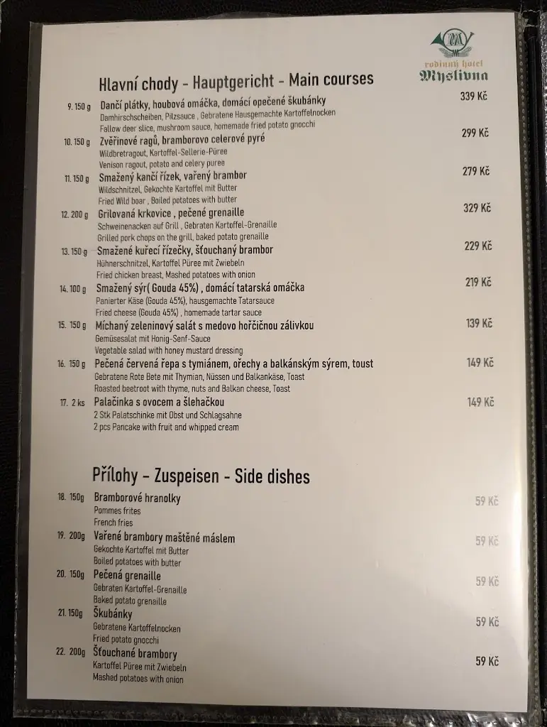 Menu_Rodinný hotel a restaurace Myslivna s.r.o._Třeboň_image_1