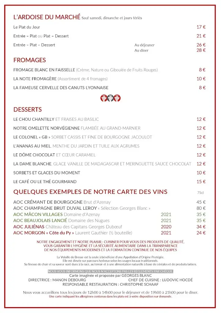 Menu_Restaurant Rouge et Blanc · Georges Blanc_Romanèche-Thorins_image_1